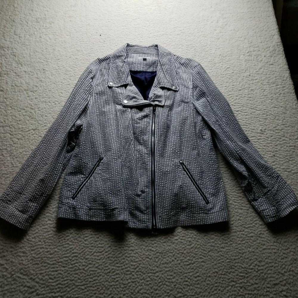 Isaac Mizrahi Live Jacket Womens Plus 28W Blue Stripe Moto Full Zip Pockets